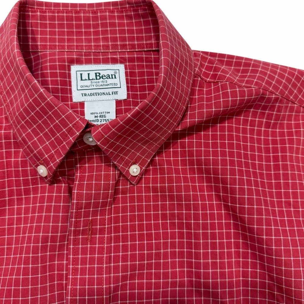 L.L. Bean Red Windowpane Check Shirt Mens M Traditional Fit Cotton